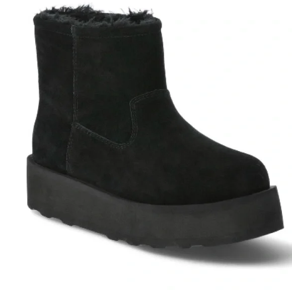 Women's Black Suede Ankle Boots- Platform Cozy Boots Black Size 9 - Picture 7 of 10